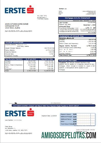 Declaração de hipoteca bancária do Austria Erste Group Scr baixar para verificação